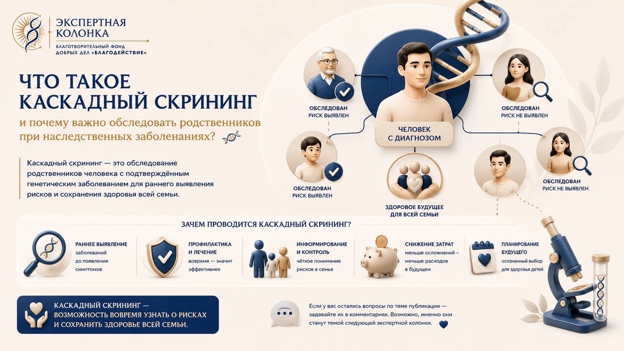 Что такое каскадный скрининг и почему важно обследовать родственников при наследственных заболеваниях? 